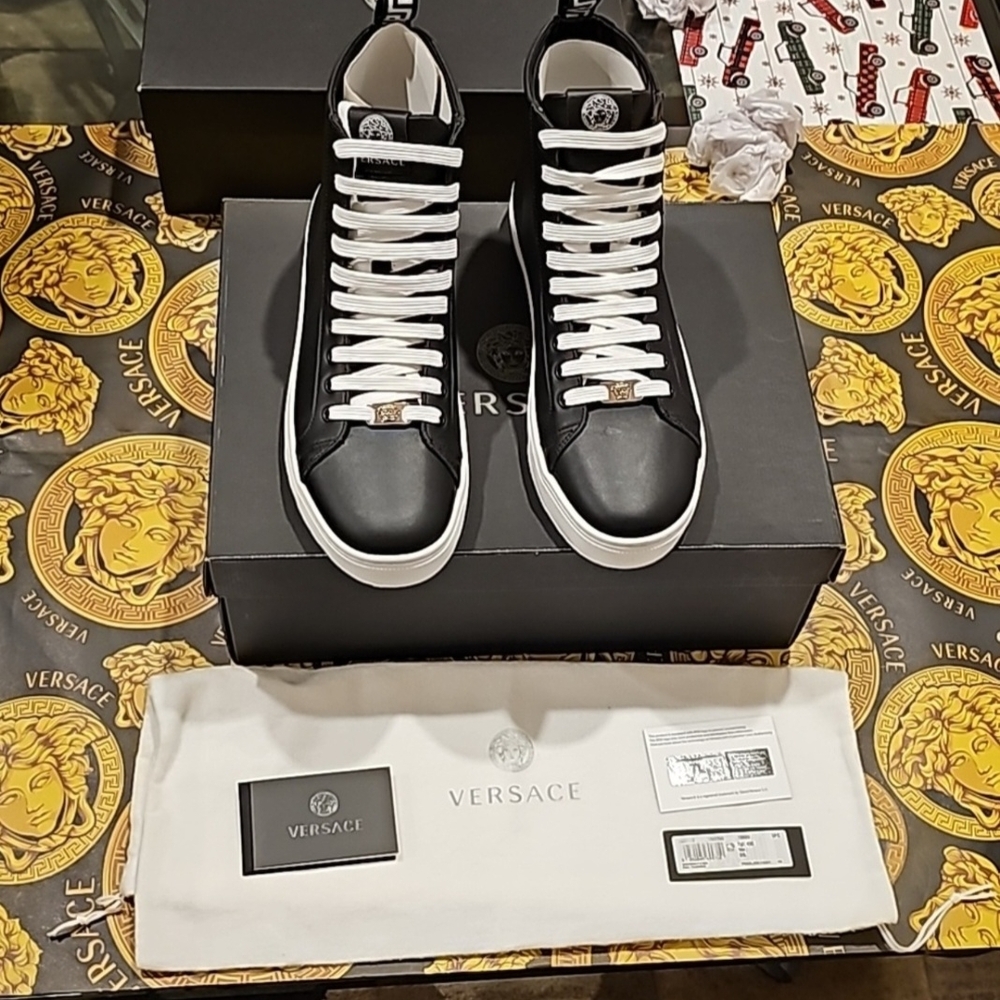 Versace Black and White High-Top Sneakers Sz 43